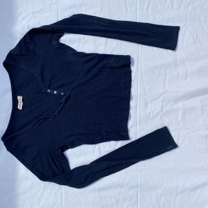 Navy blue crop top ribbed long sleeve shirt